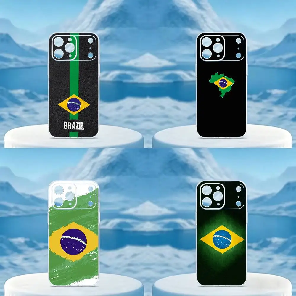 B-Brazil Flag Printed  Phone Case For iPhone 14 16 15 17 13 12 11 Pro Max Plus Transparent TPU Soft Case