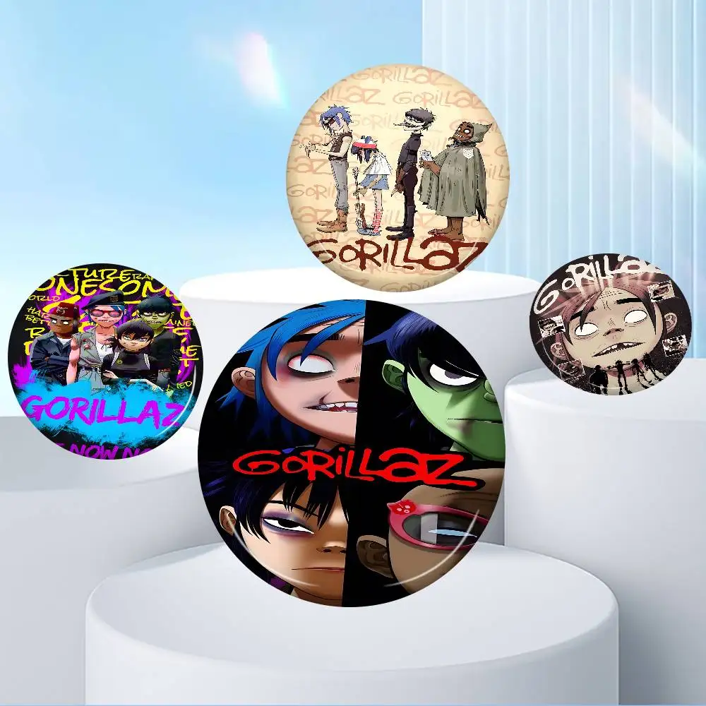 Virtual Anime Rock Band Gorillaz 32/44/58mm Round Brooches Handmade Pins For Backpack Jewelry Accessories Gifts Creative Badge