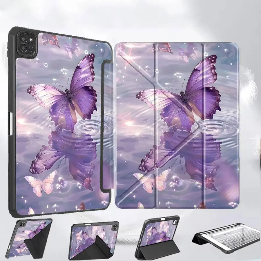 Purple Butterfly Pattern Holder Cover Tablet Case For iPad Pro 11th 10th 9th 8th 7th 12.9inch Mini 6 7 Pro 2025 Air 4 5 M3 M2 M4