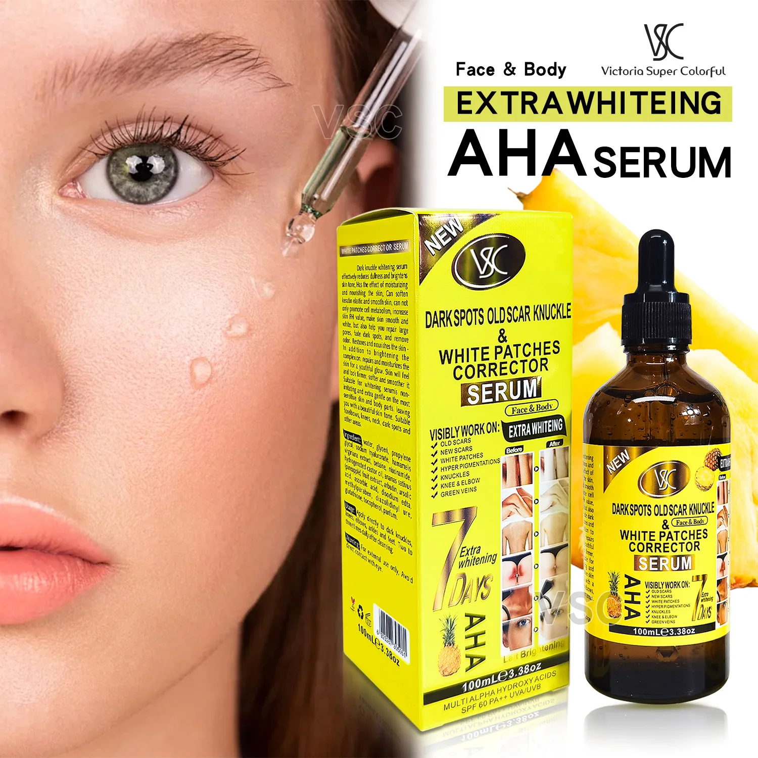 100ml AHA Pineapple Serum Face Lightener Dark Spots Corrector Moisturizing Retinol Essence Firming Skin Care Korea Cosmetic