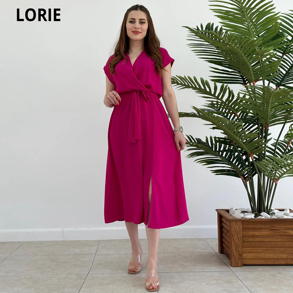 LORIE Po-Robe de Soirée en Satin, Ligne A, Sexy, Fente Latérale, Longueur Thé, Forme Éducative, pour Bal de Promo