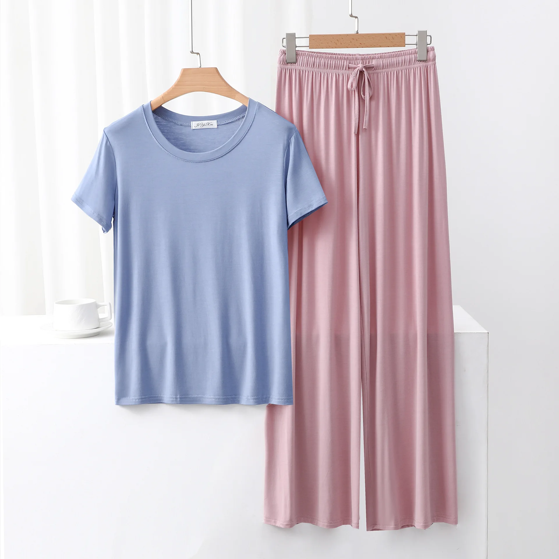 مشروط س الرقبة بلايز وسراويل واسعة الساق الكاحل طول الصيف رقيقة منامة مجموعات فضفاضة Homewear 2 قطعة دعوى الراحة ملابس خاصة