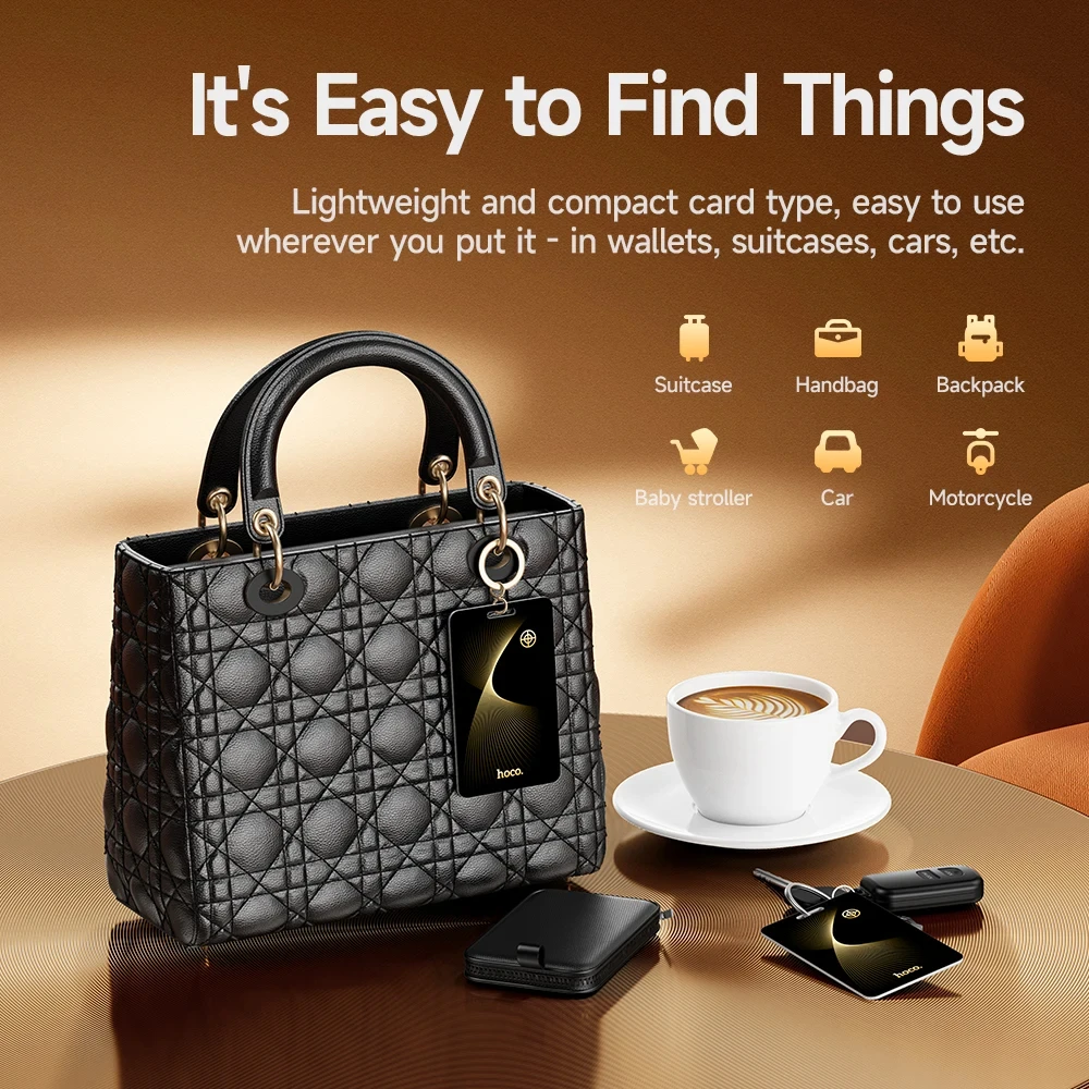 HOCO Smart Anti-Lost Tracker อุปกรณ์กระเป๋าสตางค์ Ultra-thin GPS Location การ์ดไร้สายชาร์จ IP68 กันน้ําสําหรับ iPhone ค้นหาแท็กของฉัน