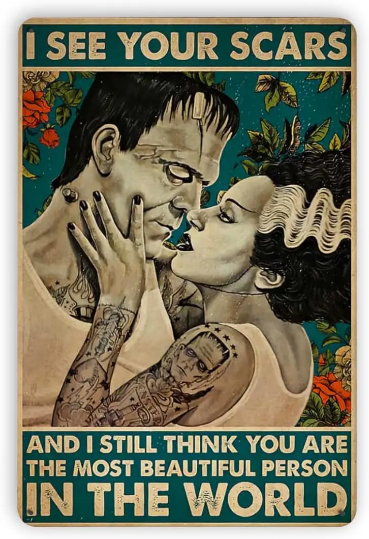 Metal Tin Signs Tin Sign The Bride of Frankenstein I See Your Scars Poster Street Garage Family Cafe Bar Farm Bathroom Door sign