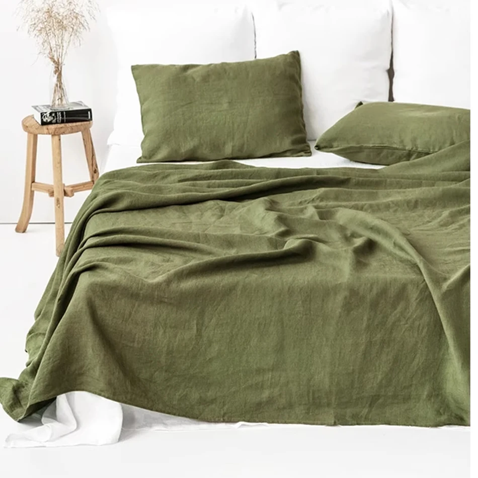 

Pure Linen Bed Sheets Pillowcase Stone Washed France Linen Solid Color Breathable Home Textiles Bedding