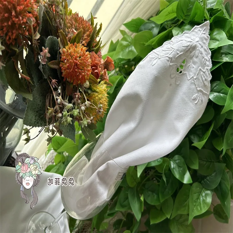 2 pezzi di tovaglioli, tovaglioli e fazzoletti quadrati bianchi in puro cotone ricamati a mano 40x40 cm