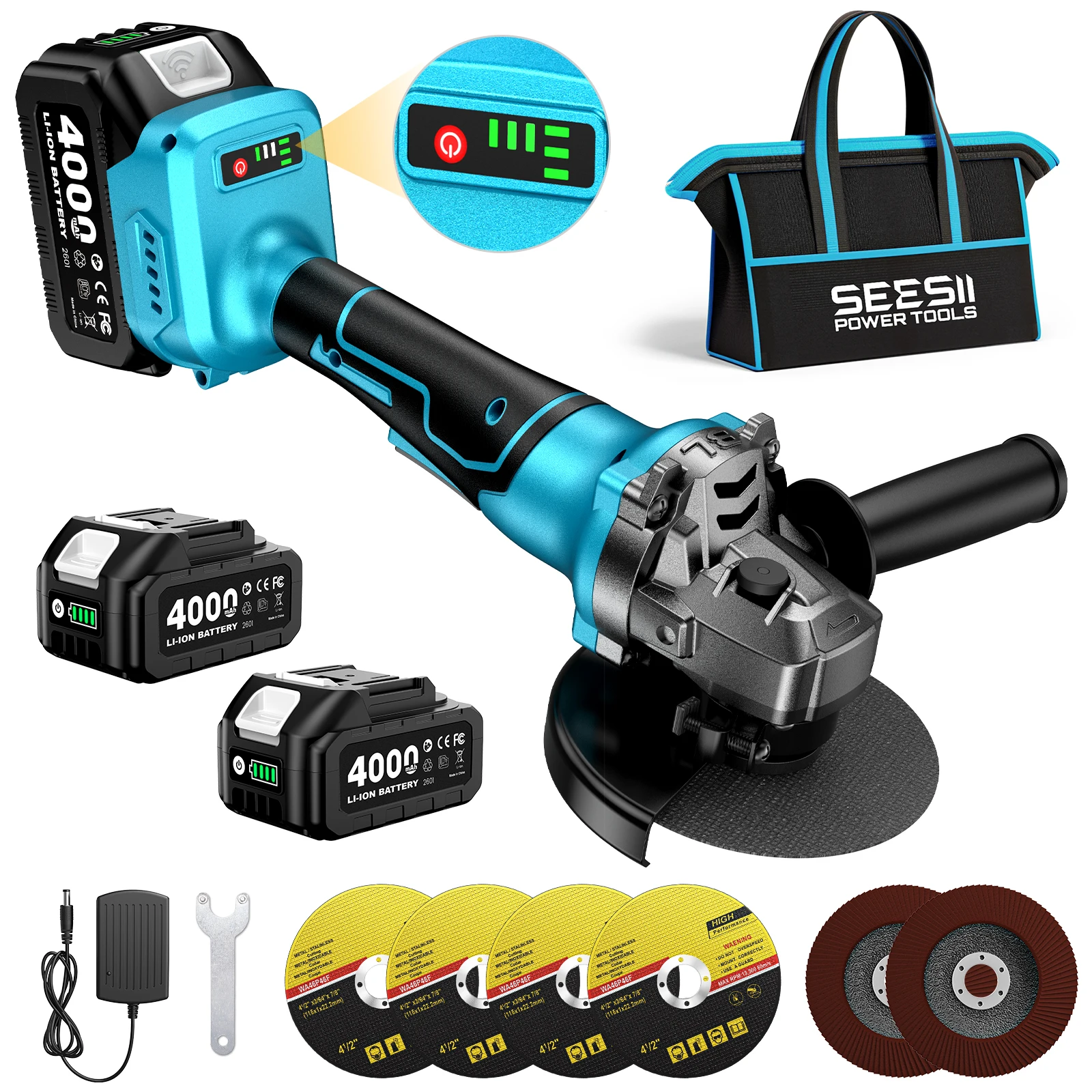 Angle Grinder Variable Speed Corded - SEESII, meuleuse d’angle électrique sans balais