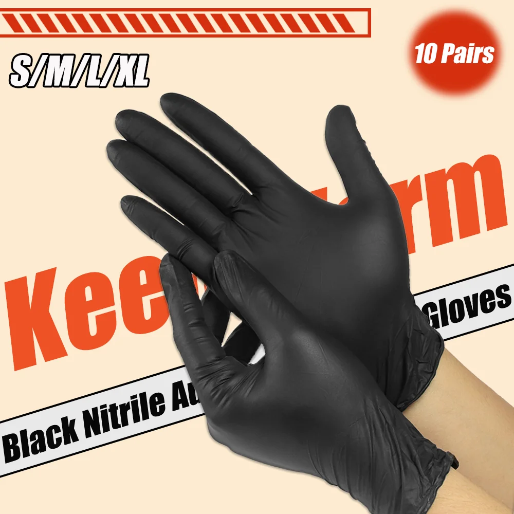 10Pairs Disposable Black Nitrile Rubber Gloves High Elasticity Automobiles Repair Gloves Cleaning Tool S/m/l/xl Auto Wash Tools