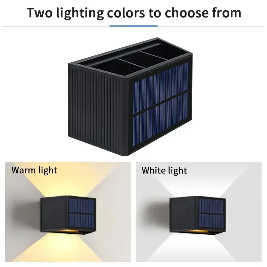 Lampada da parete solare a LED COB Lampada da parete luminosa per esterni impermeabile su e giù per illuminazione paesaggistica del portico del cortile del giardino