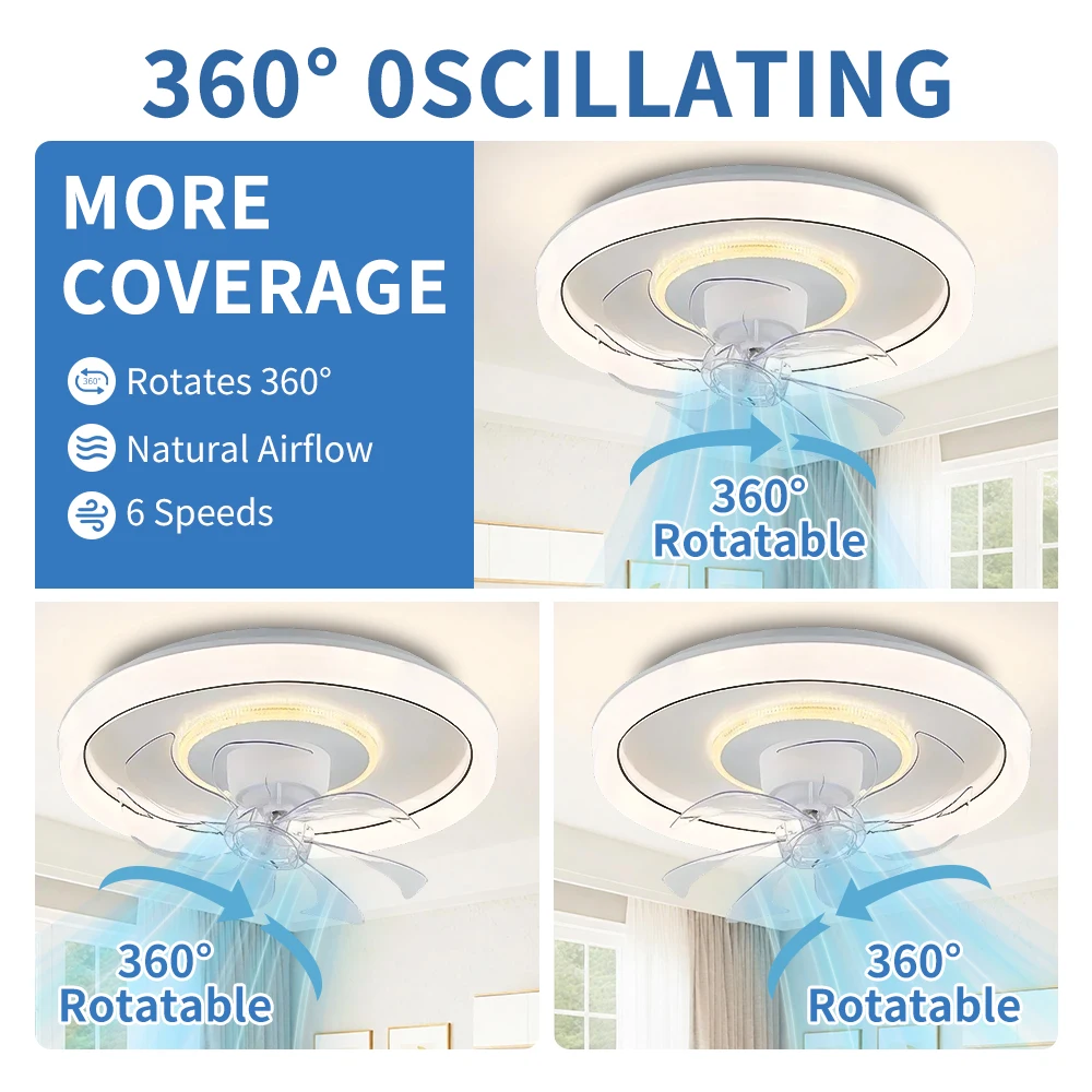 Intelligent 360 ° Rotating Ceiling Fan Light Modern Lighting Fan Light 3000k-6000k Stepless Dimming Living Room/Bedroom 110-220v