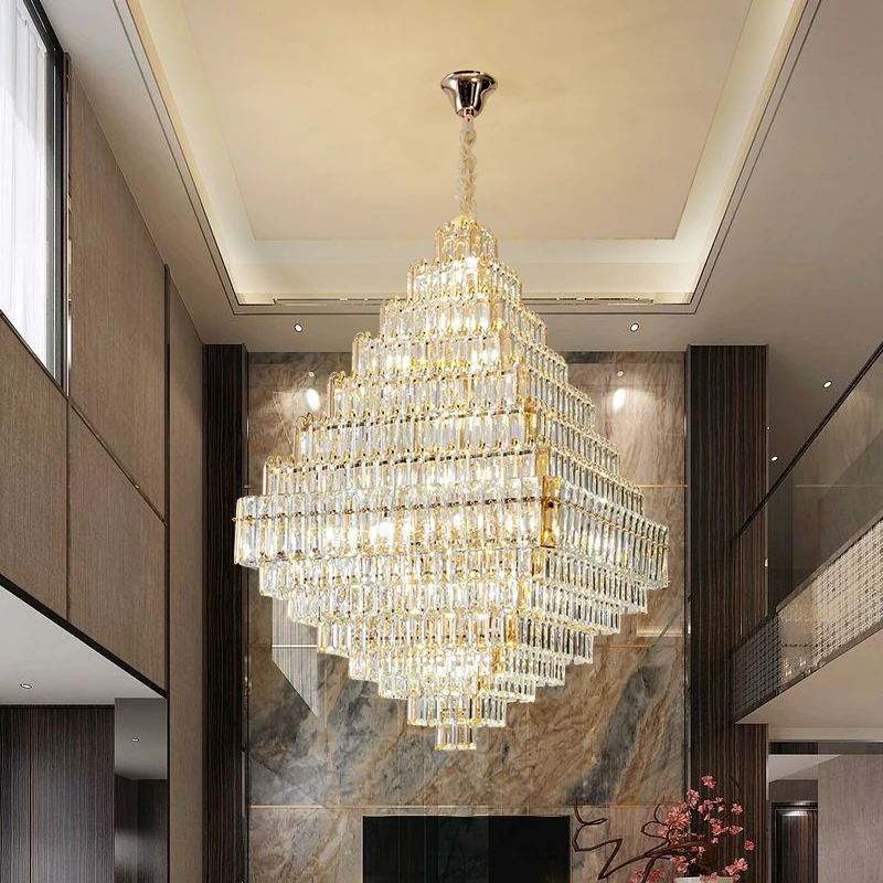 Modern Luxury Hotel Lobby Spiral Staircase Crystal Chandelier Classic Designer Living Room Decoration Pendant Light