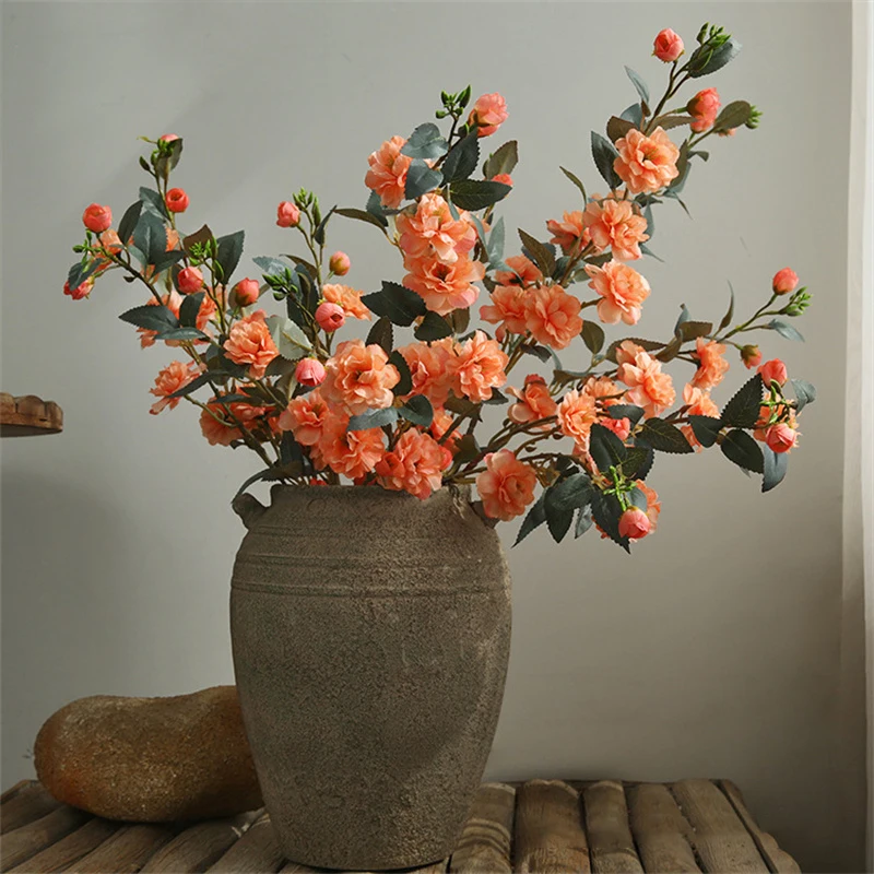 New Design Camellia Artificial Flowers Branch with Fake Leaves Home Table Living Room Autumn Decoration Wedding Floral Arrange