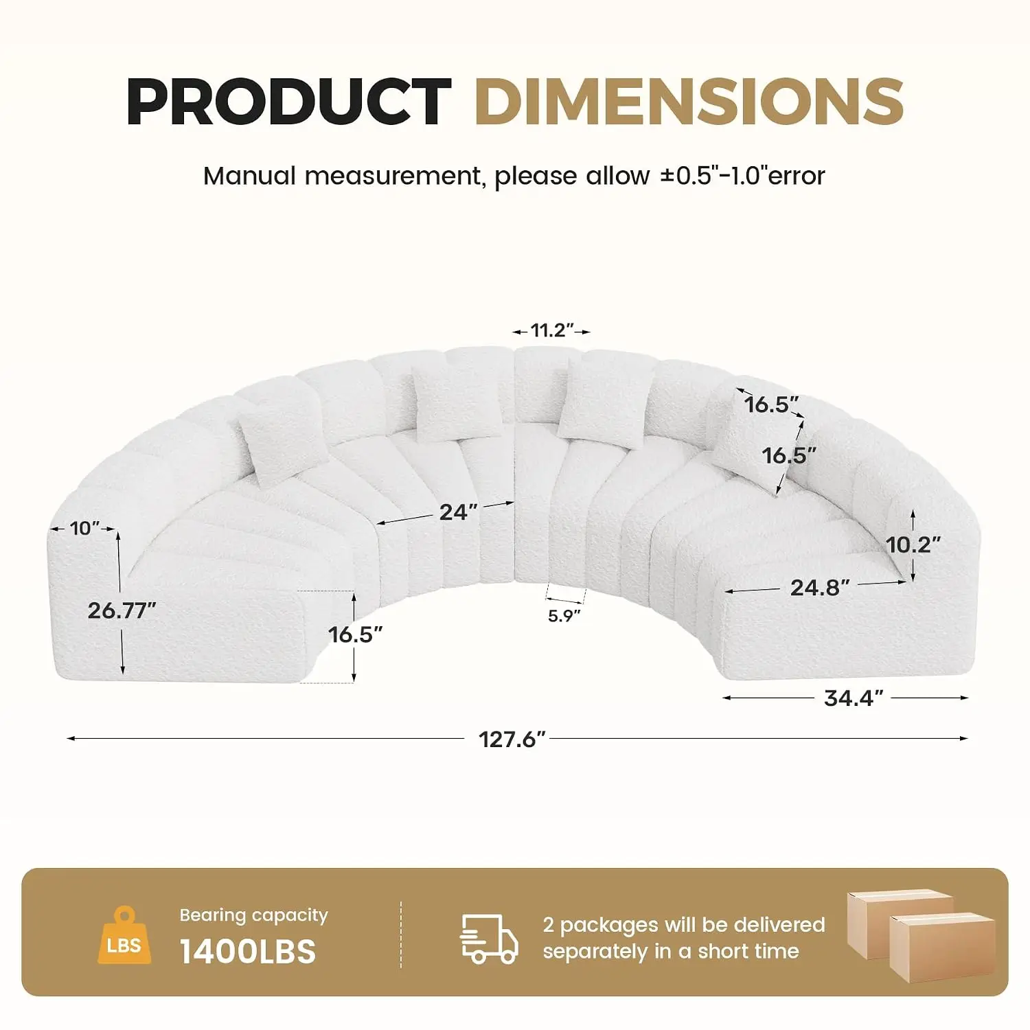 Oversized Curved Sofa, 4 Seater Boneless Velvet Cloud Couch, Modern Modular Sectional Couches For Living Room, No, Customized