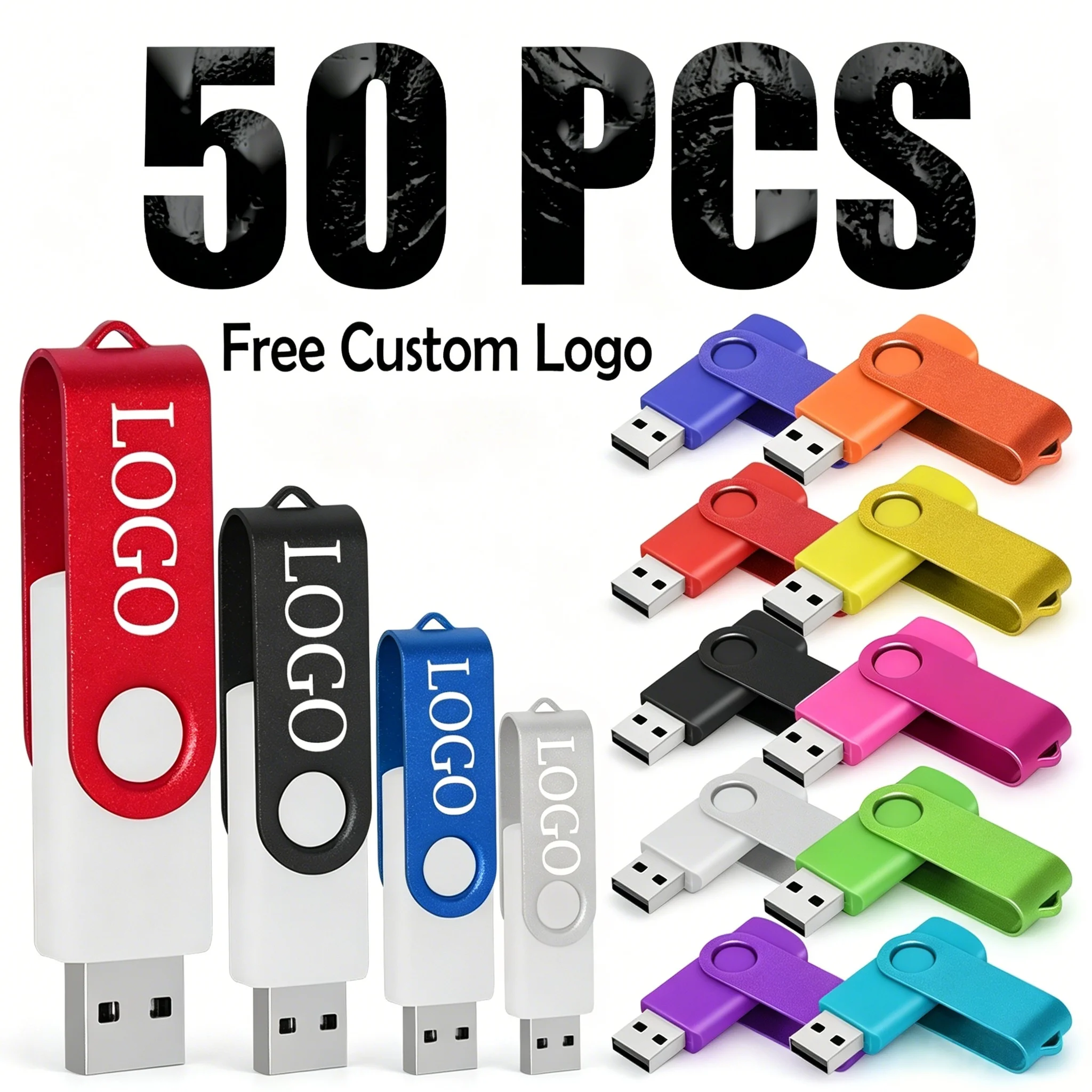 50pcs High Speed USB 2.0 Flash Drive Blue Pen Drive 64GB U Stick 8GB 16GB 32GB Pendrive Flash Disk for Android Free Custom Logo
