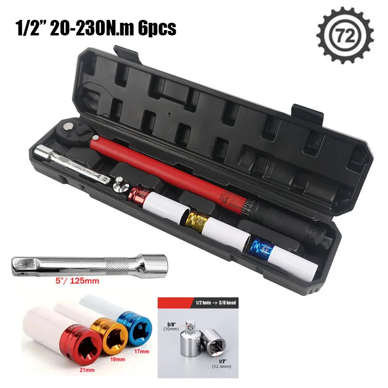 72T Torque Wrench 1/2'' 3/8'' 1/4'' Square Drive Preset Bicycle Torques Key Two-way Ratchet Car Bike Automotive Hand Tools image 6