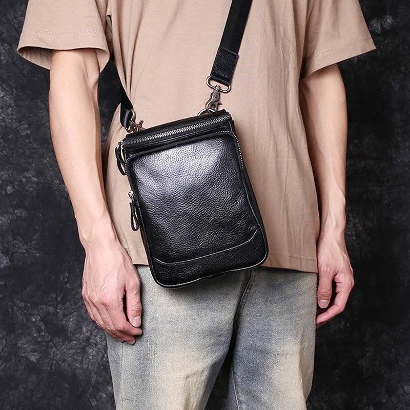 Nowy męski skórzany Crossbody z pojedynczą warstwą Baotou ze skóry bydlęcej mały plecak moda na klasyczne piterek casualowe