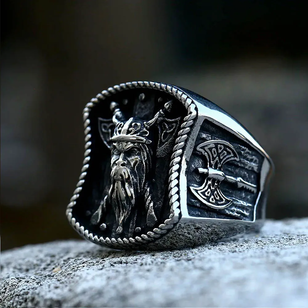 New Creative Stainless Steel Viking Warrior Double Axe Ring for Men Fashion Punk Hip Hop Party Jewelry Wholesale Dropshipping