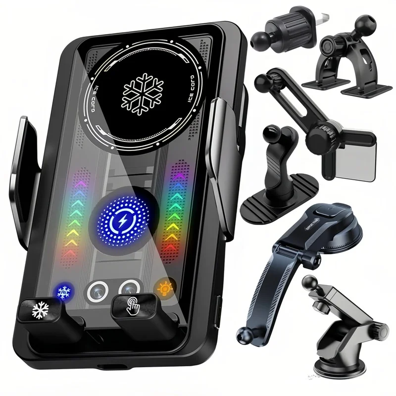 

15W Cooling Car Phone Wireless Charger Holder 360 Rotation Phone Cooler Mount for Samsung S25 Iphone 17 16 15 14 13 12 Pro Max