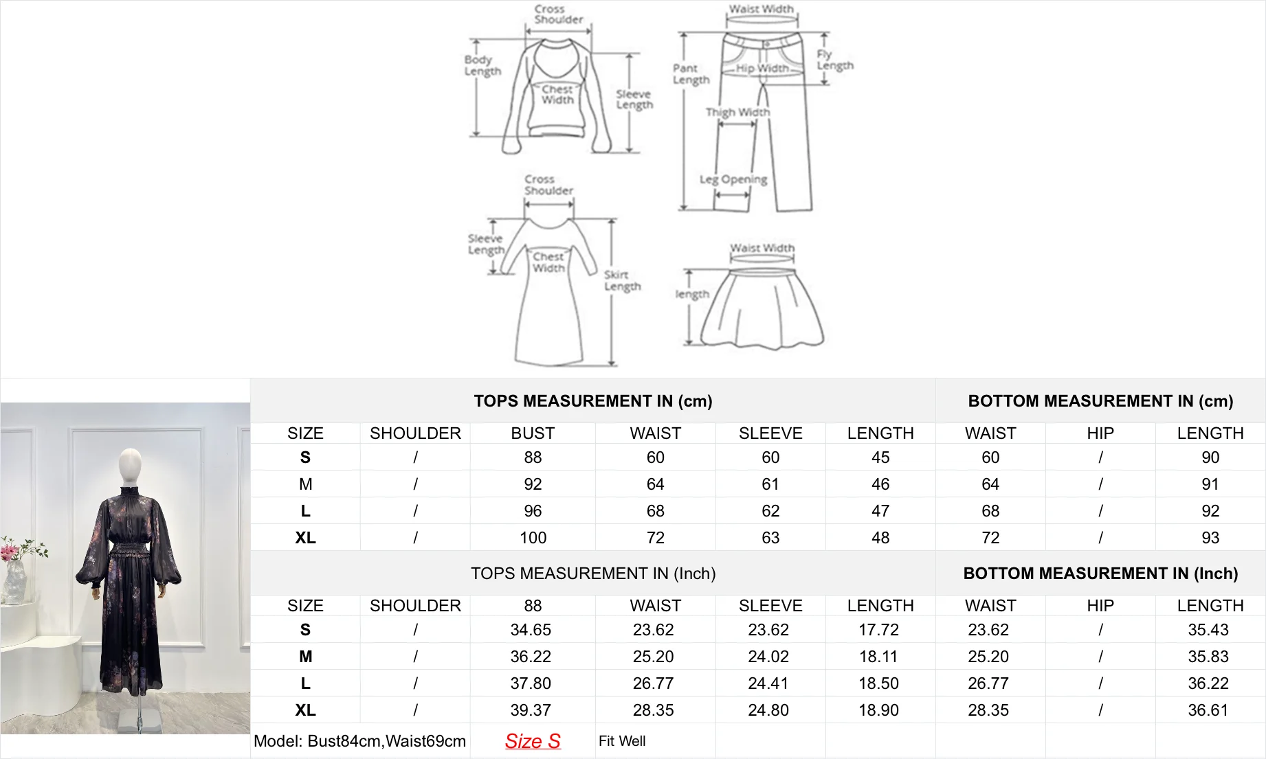 Black Floral Print Long Sleeve Blouse Tops and Midi Skirt Set 2025 New Design