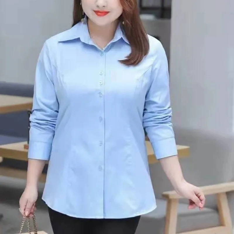 

618 Casual Fashion Loose Simplicity Elegant Trend Women Shirts Large Size Long Sleeves Buttons Slimming Professional Attire Work