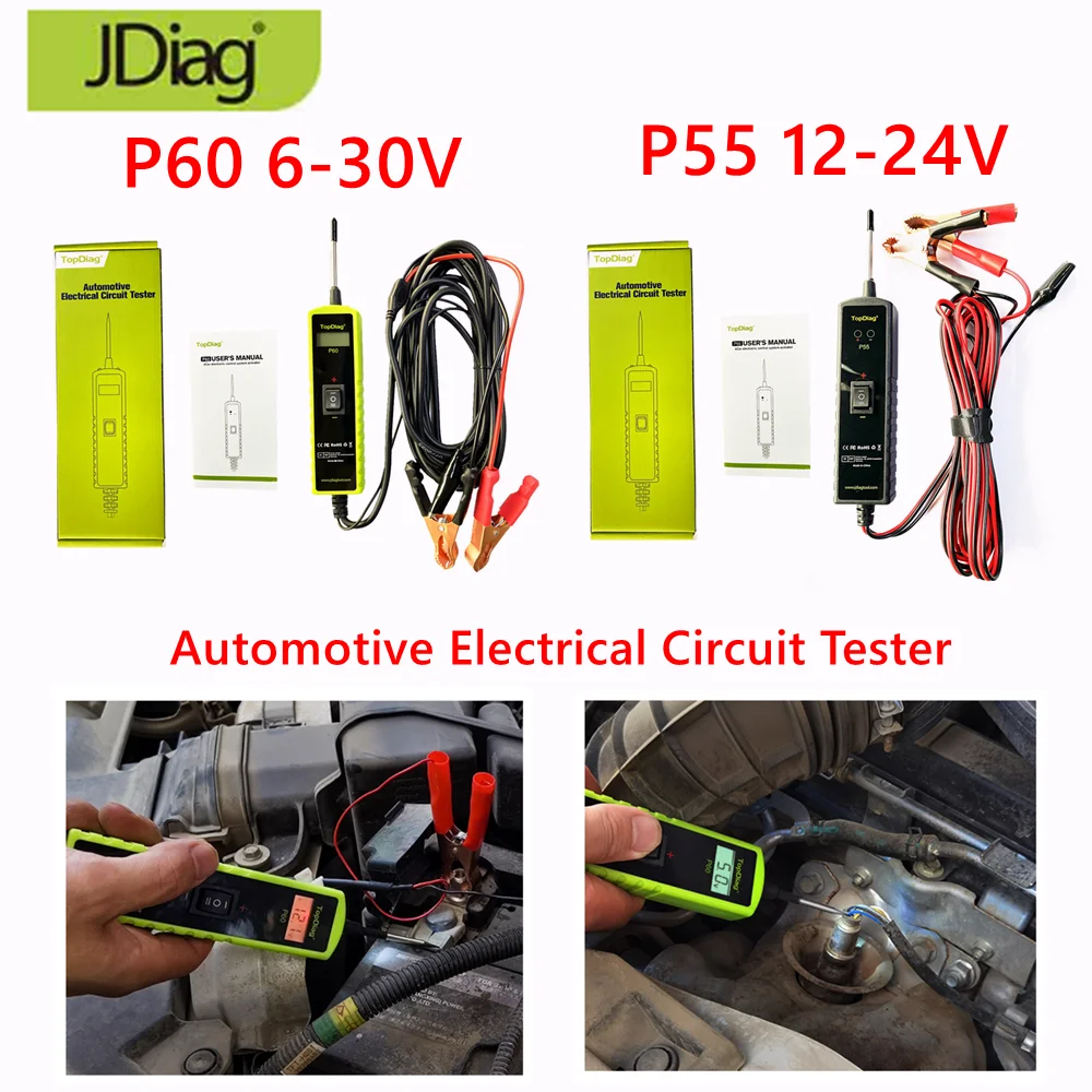 

Original JDiag Topdiag P60 Topdiag P55 Automotive Power Circuit Probe Tester 6V-30V Battery Tester Auto Diagnostic Tool