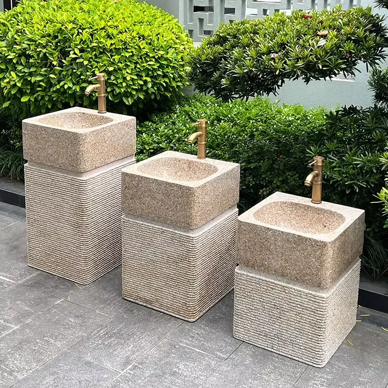 Natural Stone Integrated Outdoor Independent Marble Base Water Basin for Courtyard and Kindergarten Children Water Feature