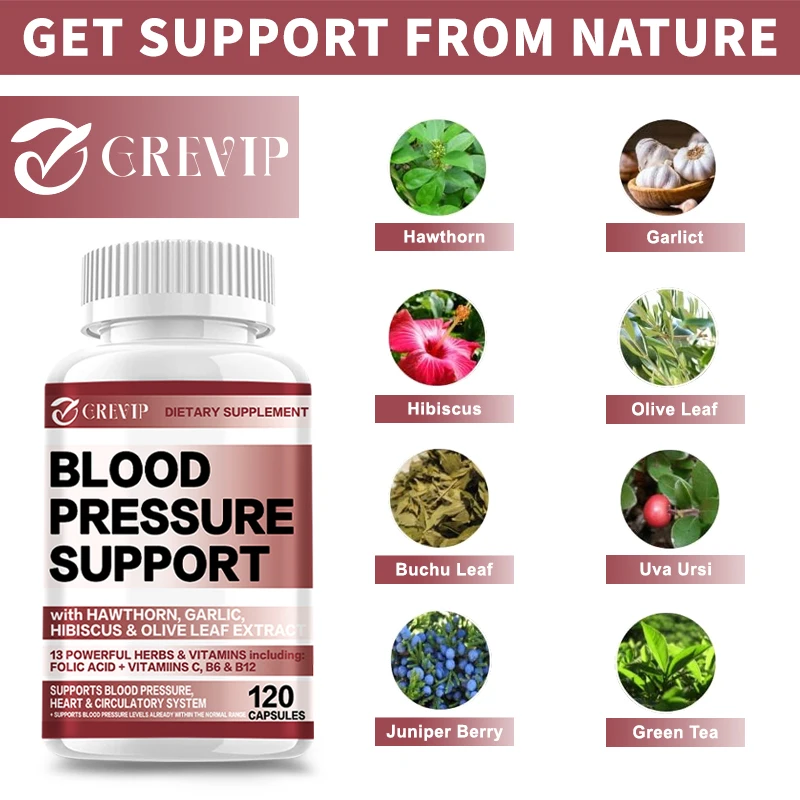 Blood Pressure Supplement - Contains 13 Vitamins and Herbal Extracts - Folic Acid, Vitamin C