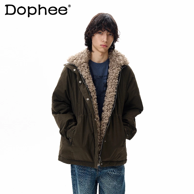 زوجين 2025 شتاء جديد النمط الأمريكي الرجعية منتصف طول جاكيتات الرجال النساء طويلة الأكمام سترات معاطف دافئة فضفاضة الراحة شيك معاطف #1