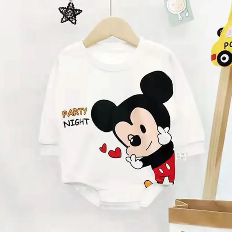 Spring Newborn Baby Boy Romper Cartoon Mickey StellaLou Pooh Print Infant Girl Jumpsuit Cotton Bodysuit Kid Outfit Clothes 0-36M