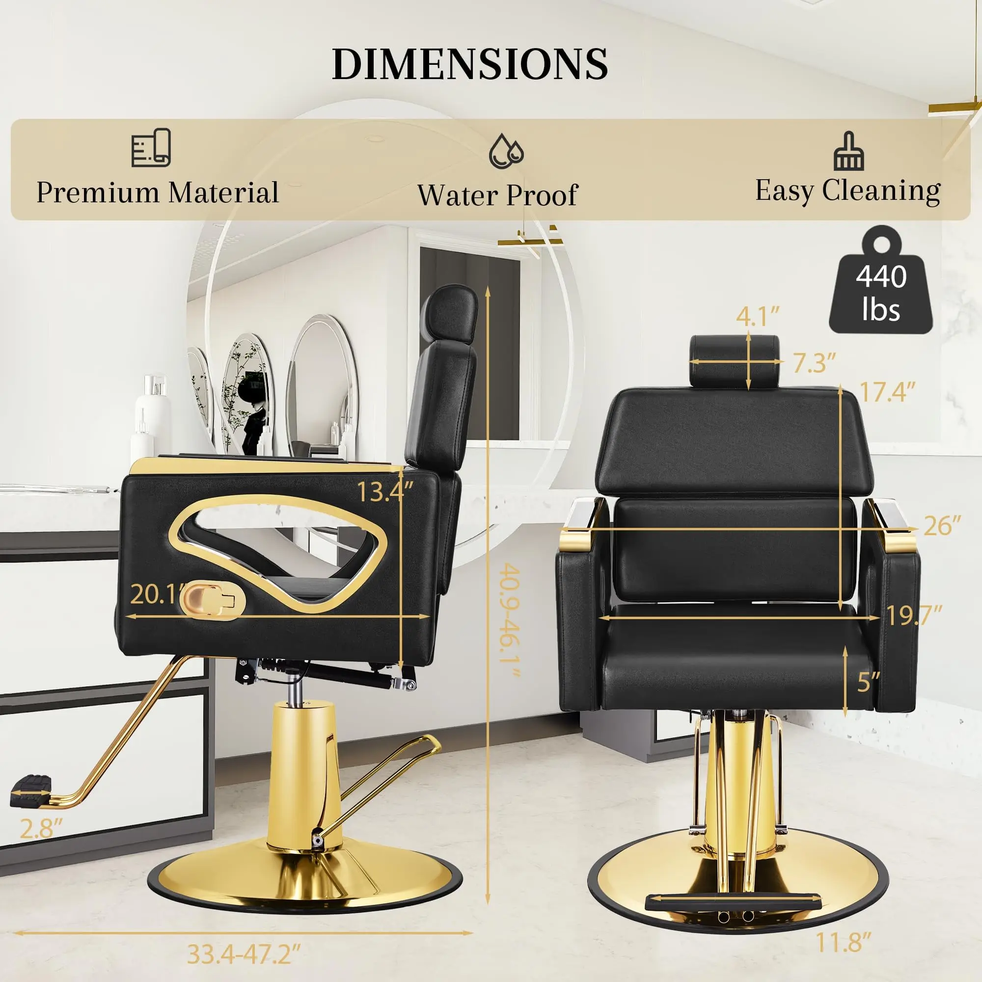 كرسي صالون الحلاقة لمصفف الشعر، كراسي صالون للاستلقاء مع مضخة هيدروليكية، 360 درجة °   معدات التجميل لتصفيف الشعر في سبا دوارة