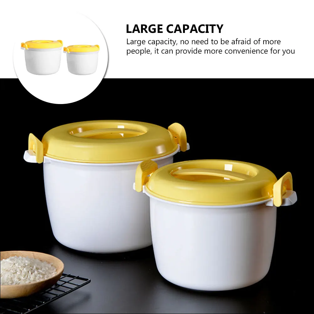 

2 Pcs Microwave Rice Cooker Large Capacity Prime Plastic Yellow Color Kitchen Appliance Home Office Restaurant Use Food