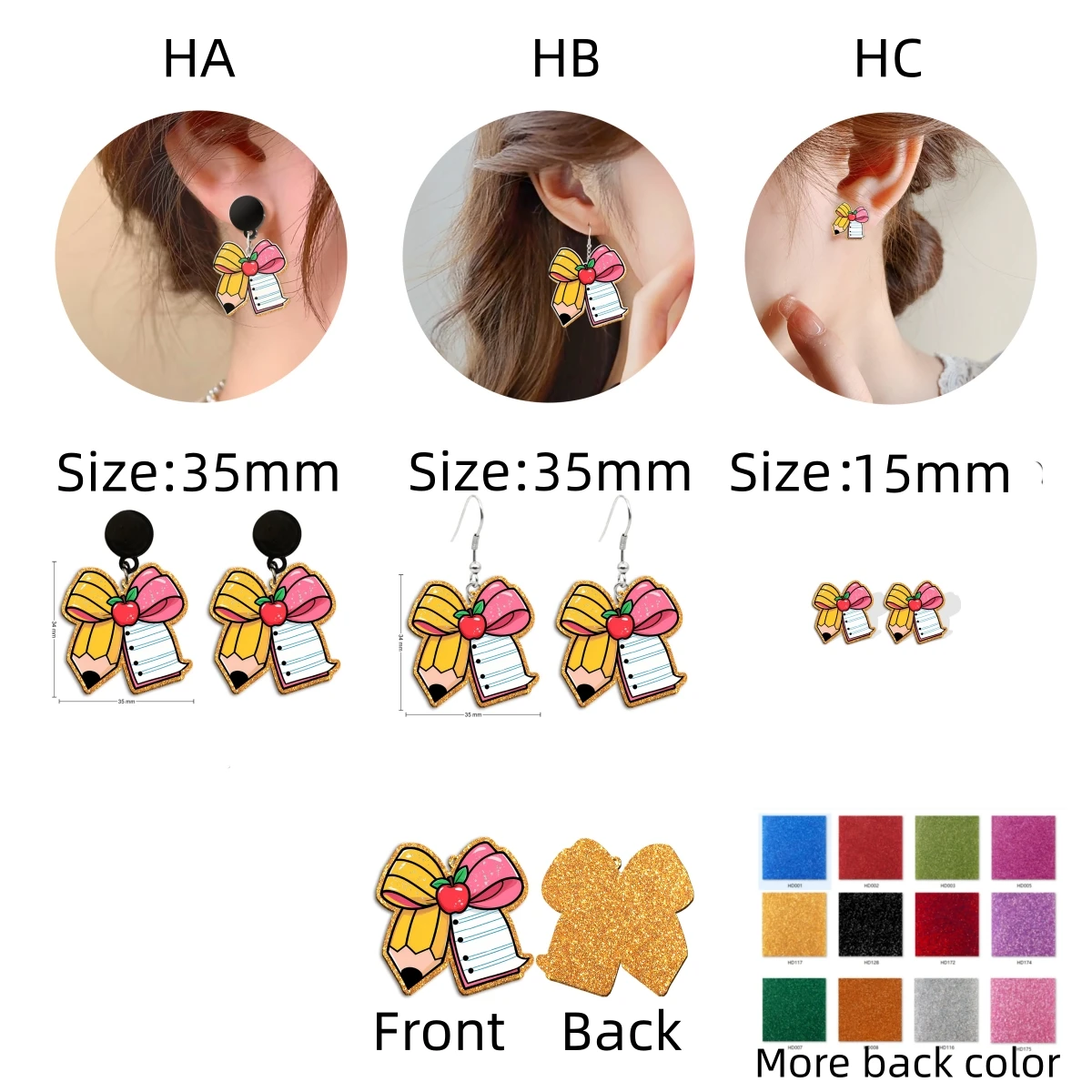 Medical Emergency Care Color Glitter Acrylic Earrings Ear Stud Eardrop Pendant Flatback for Decoration Party Festival Makeup