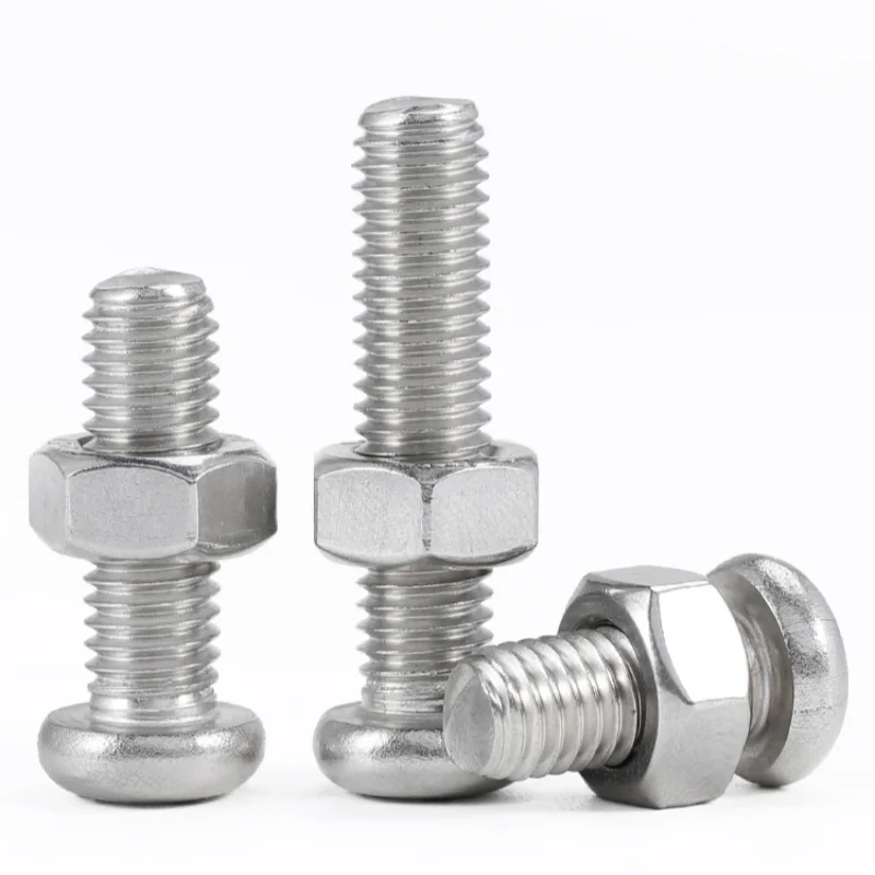 M1 M1.2 M1.4 M1.6 M2 M2.5 M3 M3.5 304 Parafusos de cabeça Phillips de aço Stianless com porcas sextavadas Conjunto de combinação de parafusos redondos cruzados