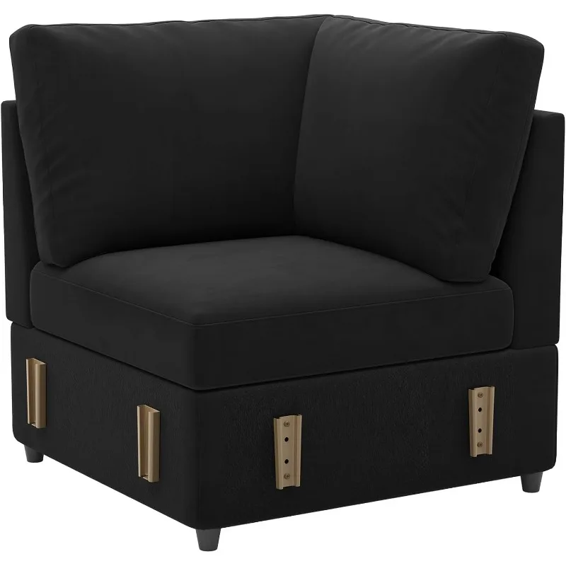 

home.Velvet Corner Seat Module for Modular Sectional Sleeper Sofa Black
