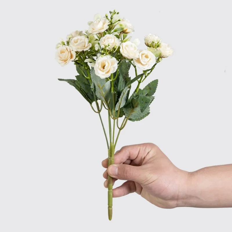 5 Zweige, 15 Blüten, Seidenrosen für Hochzeitssträuße, Festivals, Girlanden, Dekoration, Wohnzimmer, Bonsai, künstliche Blumen, Handarbeit – Detail 11