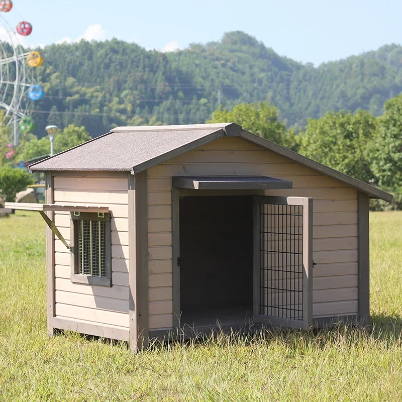 Outdoor Solid Wood Sunscreen Rain Protection Dog House Kennel  Large Medium-sized Dog Courtyard Villa Universa