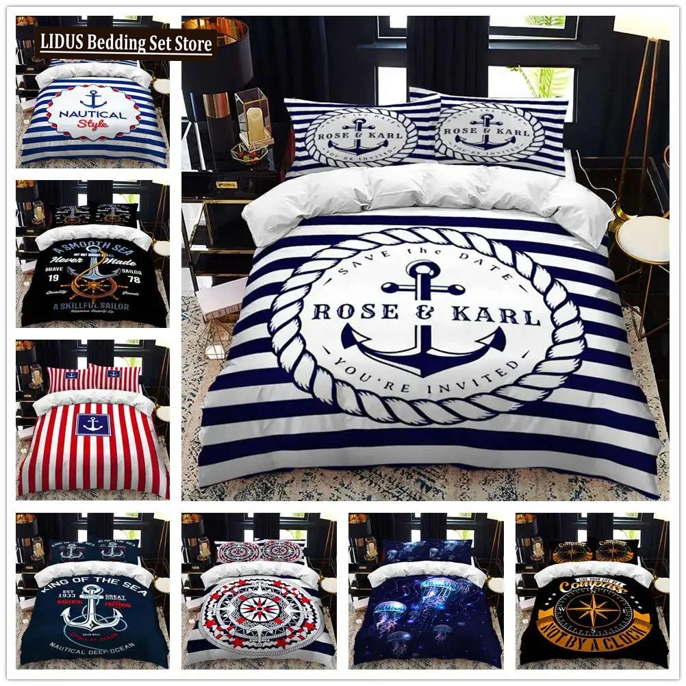 

Nautical Series Duvet Cover Set Queen Calico Twin Size Comforter Bedding Set Single Complete Set