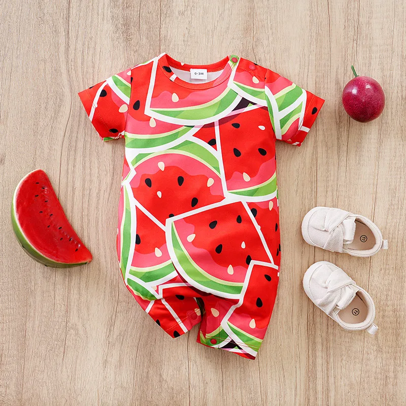 Summer baby short sleeve onesie for boys and girls baby creative watermelon print suitable for going out 0-18 months baby