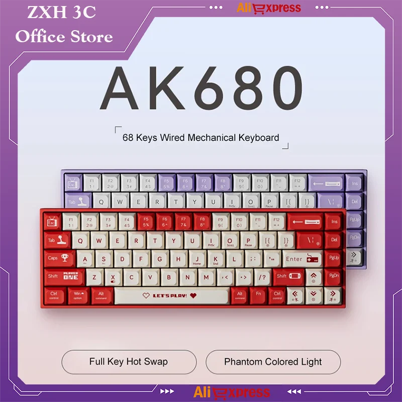 Ajazz Ak680 Mechanical Keyboard 68 Key Dual-Mode Mini Hot Swappable Ergonomics Esports Games Office Typing Computer Peripherals