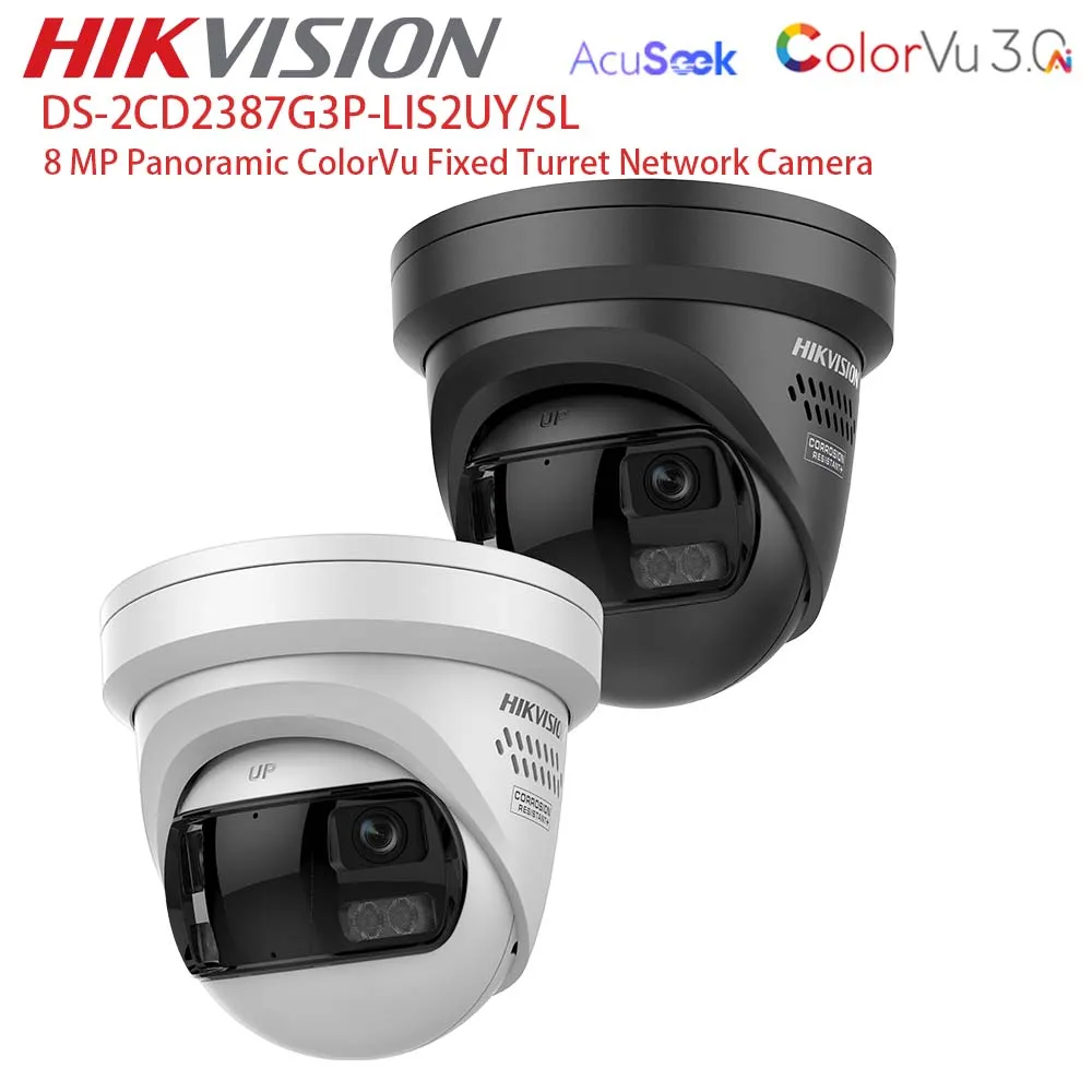 Hikvision 8MP Panoramic ColorVu3.0 Turret IP Camera 180° DS-2CD2387G3P-LIS2UY/SL 2-way Audio Light Alarm
