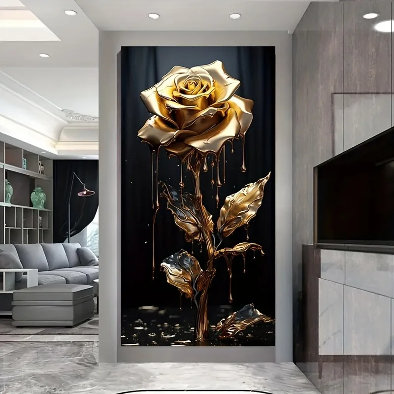 

Large Modern Aesthetic Art Golden Rose Canvas Painting Print, Wall Art Poster, Bedroom Living Room Decoration, Modern Home Decor