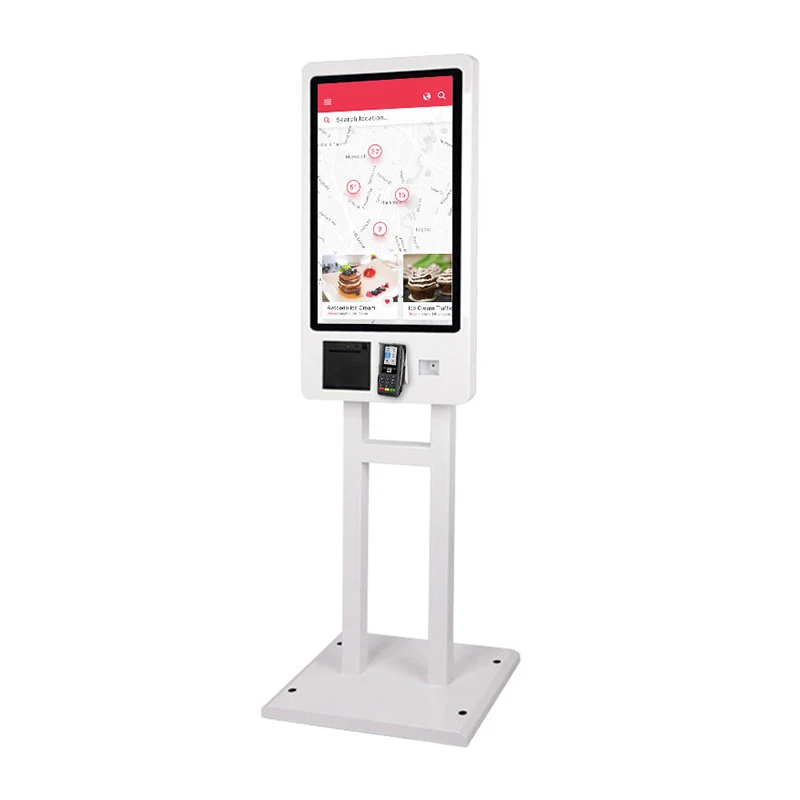 

Hotel Check in Self Service Touch All in One Pc Table Cell Phone Charging Qr Code Scanner Kiosk Touch Screen with Printer