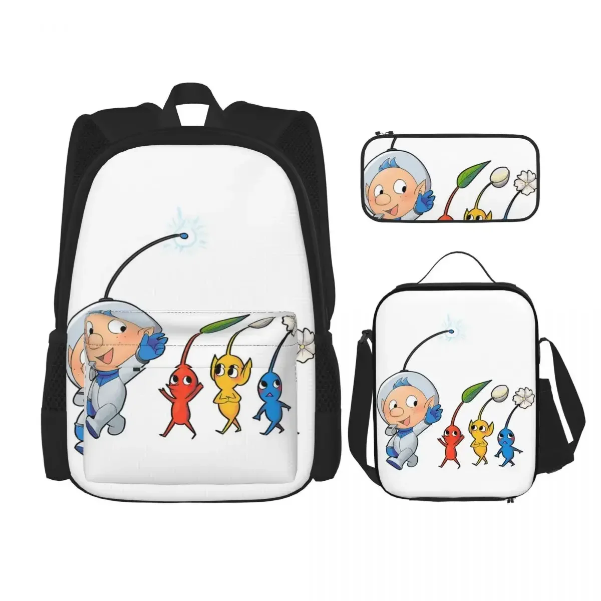

Pikmin Backpacks Boys Girls Bookbag Students School Bags Cartoon Kids Rucksack Lunch Bag Pen Bag Three-Piece Set
