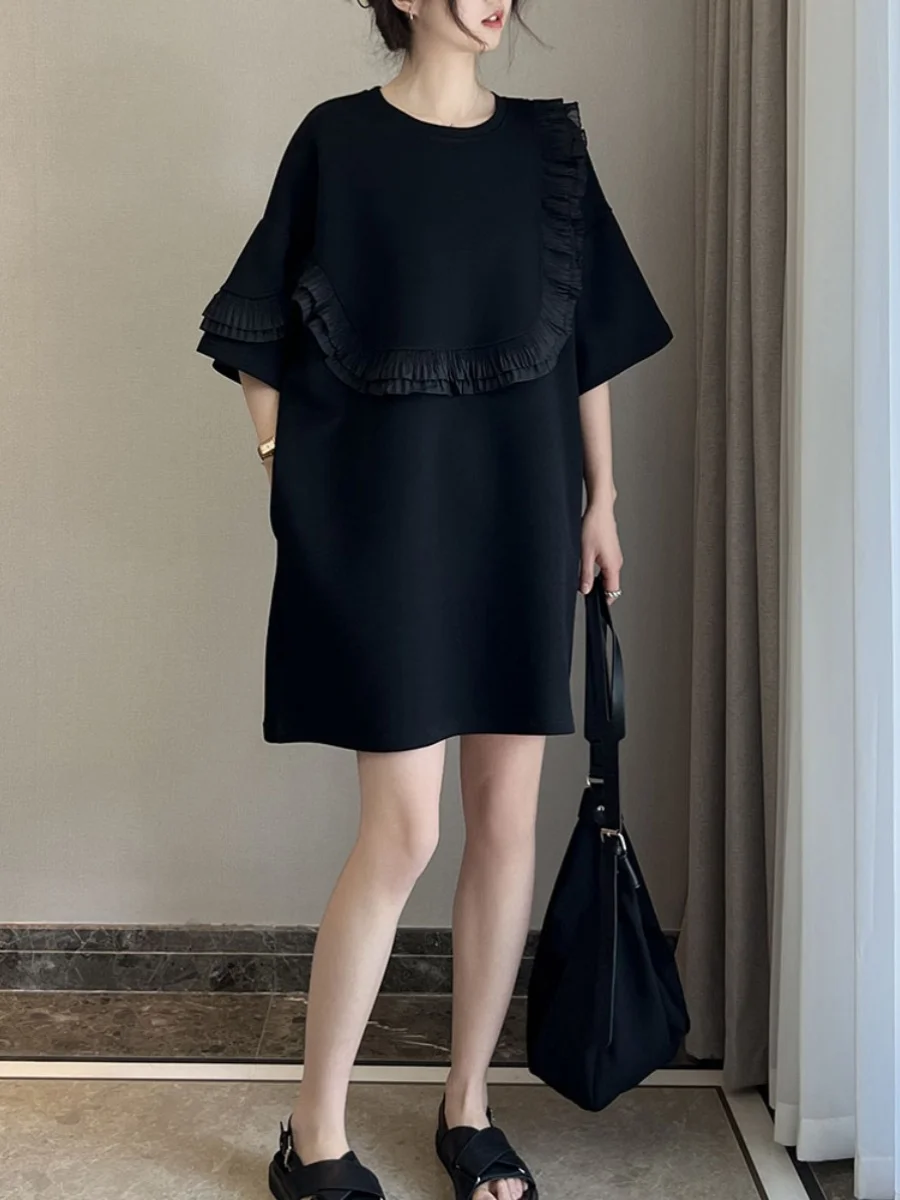 Lâche décontracté ort Sve t-shirt Dr femmes grande taille coréen Sle été Design Sense Dr a-ligne jupe coton mélange