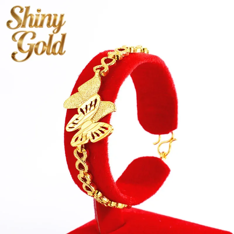 

Золотой браслет ShinyGoldBoutique AU999 для женщин, 24K, из настоящего золота, с двойной бабочкой, цепочка на запястье, модное женское ювелирное украшение, подарок