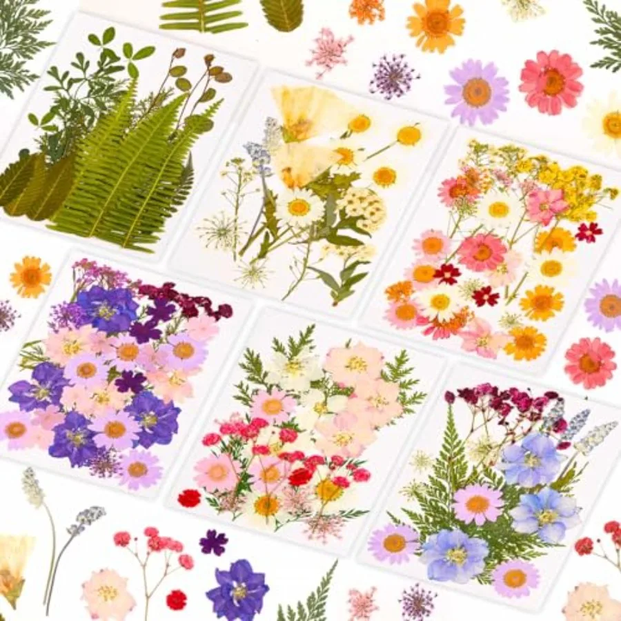 

124 Pcs Dried Pressed Flowers for Resin Crafts, Real Pressed Wildflowers Natural Dry Leaves Bulk with Tweezer for Epoxy Resin J