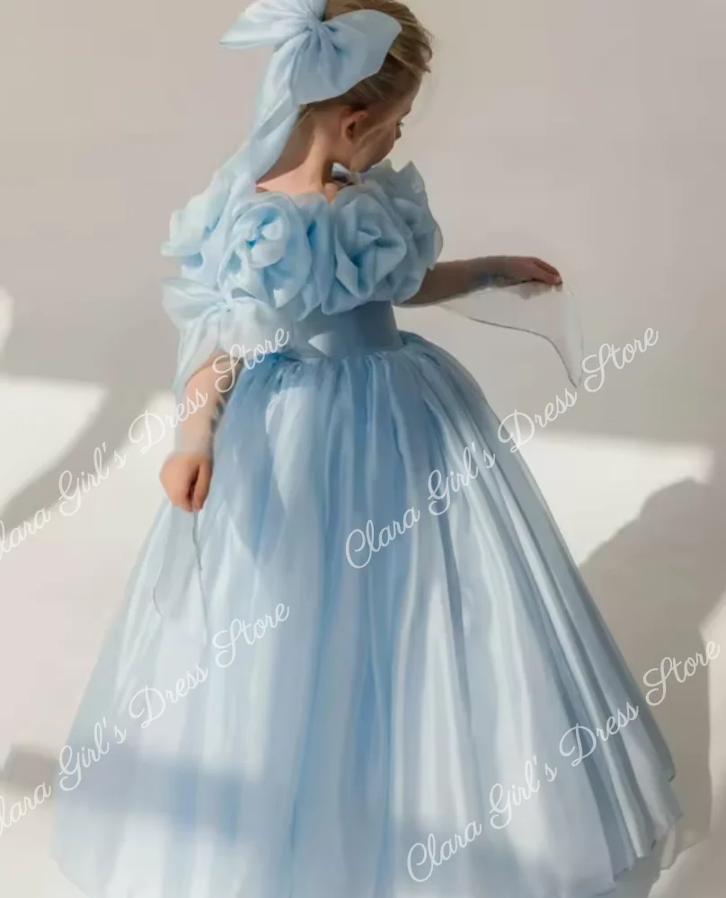 Elegant Sky Blue Flower Girl Dresses For Wedding Ruffles Puffy Princess Formal Banquet Birthday Party Pageant Gown Customized