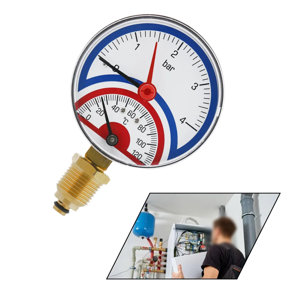 Thermometer Manometer 0-120℃ 4 Bar Temperature And Pressure Gauge For Underfloor Heating Temperature And Pressure Meter