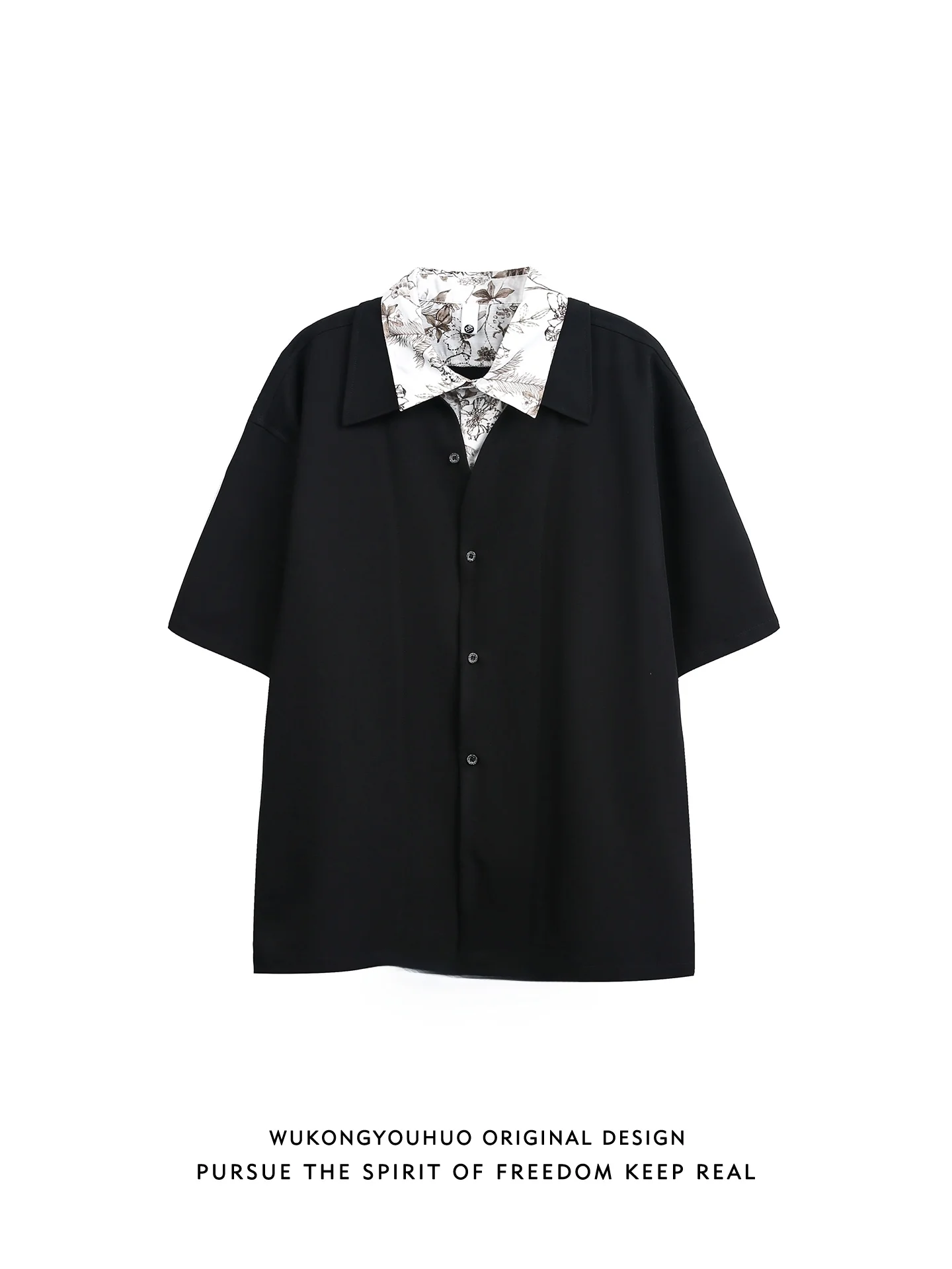 

Summer Faion Men's Loose Fit ort Sve irt Double Collar Retro Sle Couple's Clothing Youth Casual Wear Resistant