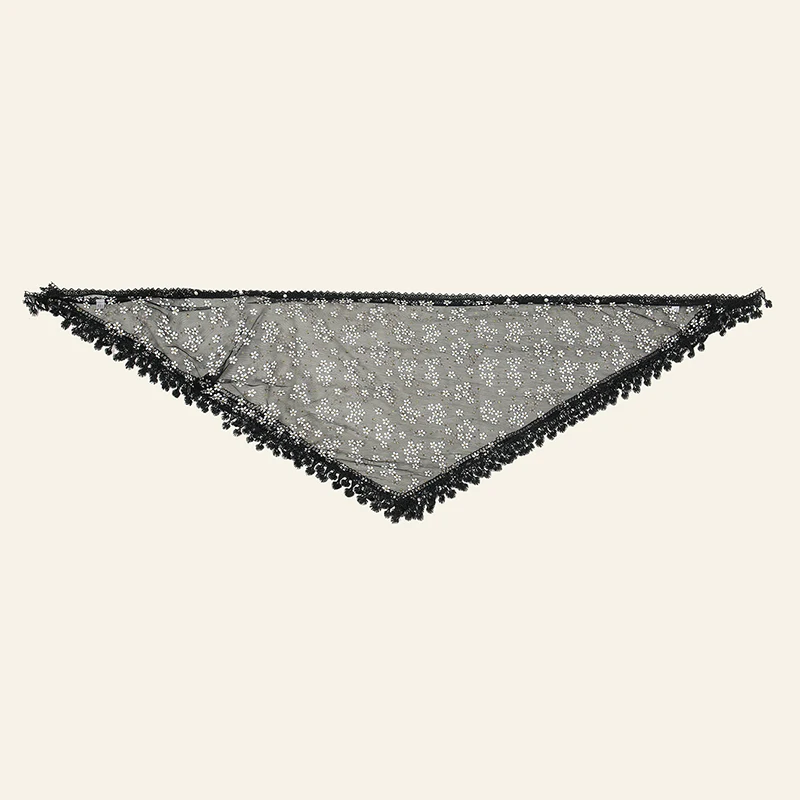 1 Uds. Chal elegante de encaje con borlas y perlas, bufanda para mujer, envoltura Floral estampada a la moda, chal de protección solar de verano